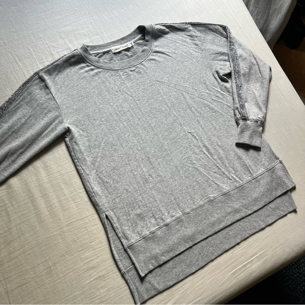 Johnny Was Calme heather grey knit long sleeve metallic silver stripe sweater